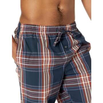 Amazon Essentials Men's Straight-Fit Woven Pajama Pant, Navy Large Plaid, Large