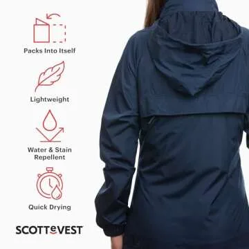 SCOTTeVEST Pack Windbreaker Jacket for Women - 19 Hidden Pockets - Lightweight Water Repellent Coat for Travel & More (Navy, X-Large)
