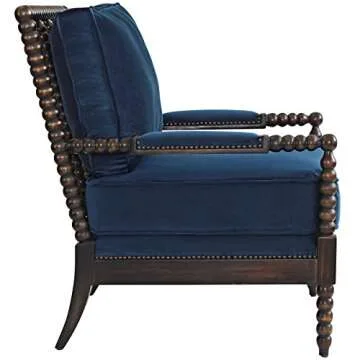 Modway Revel Spindle Frame Wood Armchair with Plush Velvet Upholstered Fabric, 37", Navy