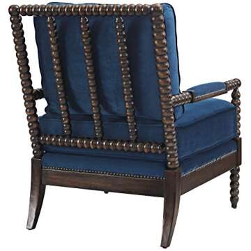 Modway Revel Spindle Frame Wood Armchair with Plush Velvet Upholstered Fabric, 37", Navy