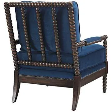 Modway Revel Spindle Frame Wood Armchair with Plush Velvet Upholstered Fabric, 37", Navy