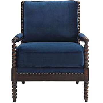 Modway Revel Spindle Frame Wood Armchair with Plush Velvet Upholstered Fabric, 37", Navy