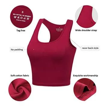 Porvike Sports Crop Tank Tops for Women Cropped Athletic Yoga Tops Racerback Running Tanks Cotton Workout Shirts Sleeveless Undershirts Exercise Gym Clothes 3 Pack Black Navy Burgundy S