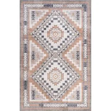 nuLOOM 4' x 6' SpinClean Machine Washable Stain-Resistant Area Rug with Non Slip Backing, Low Profile for Living Room, Bedroom, and Dining Room, Leighton Beige