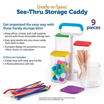 Create-a-Space See-Thru Storage Caddy, Classroom Organization, School Supplies Organizer, Desk Organization, Pen Holder, 9 Pieces