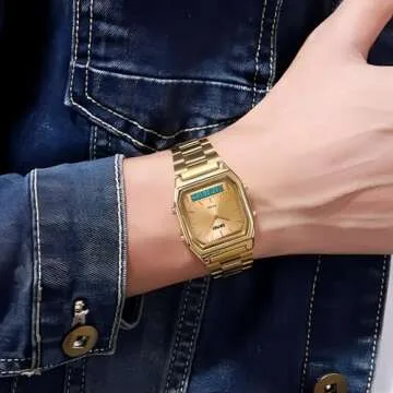 Unisex Wrist Watch, Waterproof Military Analog Digital Watches with LED Multi Time Chronograph, Stainless Steel Business Watches for Men (Full Gold)