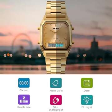 Unisex Wrist Watch, Waterproof Military Analog Digital Watches with LED Multi Time Chronograph, Stainless Steel Business Watches for Men (Full Gold)
