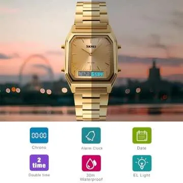 Unisex Wrist Watch, Waterproof Military Analog Digital Watches with LED Multi Time Chronograph, Stainless Steel Business Watches for Men (Full Gold)