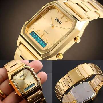 Unisex Wrist Watch, Waterproof Military Analog Digital Watches with LED Multi Time Chronograph, Stainless Steel Business Watches for Men (Full Gold)