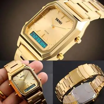 Unisex Wrist Watch, Waterproof Military Analog Digital Watches with LED Multi Time Chronograph, Stainless Steel Business Watches for Men (Full Gold)