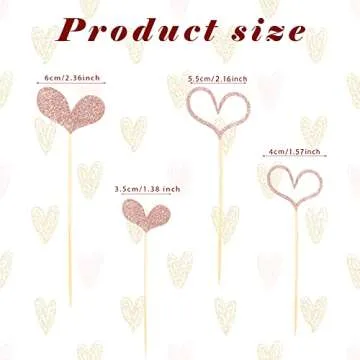 Fuutreo 48 Pcs Glitter Heart Cupcake Toppers Wedding Cupcake Picks Love Cake Decorations Heart Tooth...