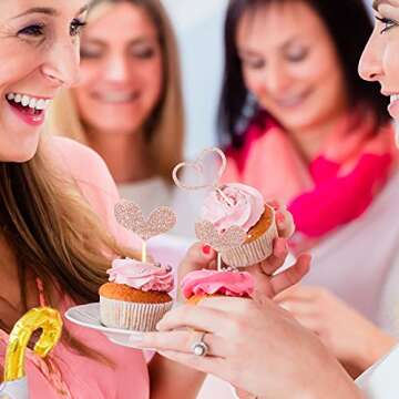 Fuutreo 48 Pcs Glitter Heart Cupcake Toppers Wedding Cupcake Picks Love Cake Decorations Heart Toothpicks for Valentines Day Wedding Bridal Shower Engagement Anniversary Party Supplies(Rose Gold)