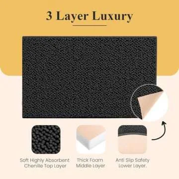 MAYSHINE Plush Shaggy Chenille Bath Mat | Extra Soft, Super Absorbent, Non-Slip Bathroom Rug | Fluffy Microfiber, Area Rug Sets for Bathroom Floor, Kitchen, Living Room | 24"x17" | Charcoal Gray