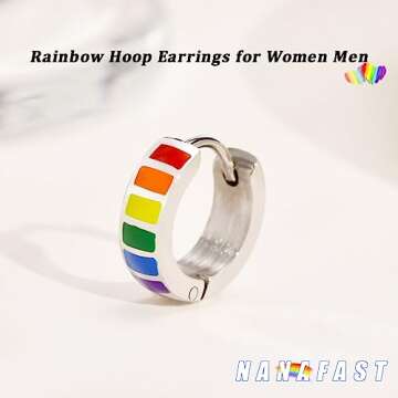 Nanafast Stainless Steel Rainbow Hoop Earrings LGBT Pride Earrings for Women Men Rainbow Flag Earrings LGBTQ Pride Jewelry Gifts-Rainbow