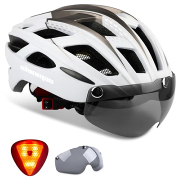 Shinmax SM-T69 Bike Helmet with Magnetic Goggles & LED Light for Adults