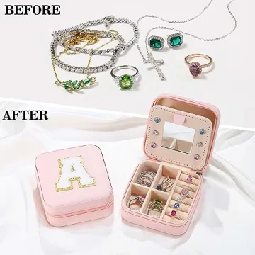 Cute Initial Travel Jewelry Case for Girls Gift