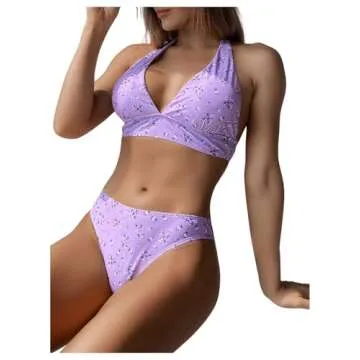 Floerns Women's 3 Piece Bathing Suit High Cut Bikini Sets Swimsuit with Cover Up Skirt