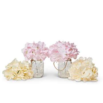 Hanging Mason Jar Wall Decor Sconce with LED Fairy Lights, Rustic Wood with Beautiful Pink and Cream Flowers Included for Home, Kitchen, Bathroom, Bedroom, Farmhouse & Girls Room Decorations