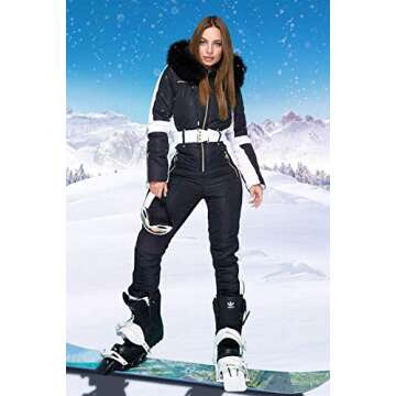 Yousify Womens Winter Onesie Ski Jumpsuits Outdoor Sports Waterproof Snowsuit Removable Fur Collar Coat Jumpsuit