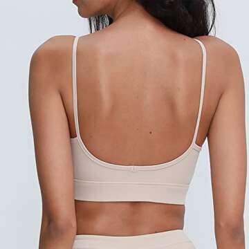 Women's Sexy Low Back Bras Medium Support Padded Yoga Fitness Crop Tops Longline Sports Bra Apricot