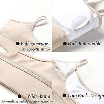 Women's Sexy Low Back Bras Medium Support Padded Yoga Fitness Crop Tops Longline Sports Bra Apricot