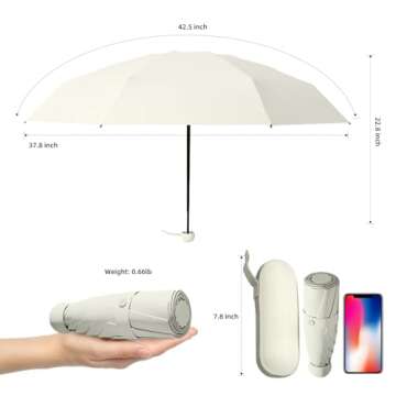 Trenovo Travel Umbrella - Mini Folding Compact Umbrella with Case, 8 Ribs Lightweight Portable Umbre...
