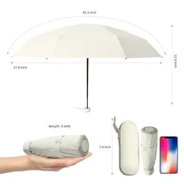 Trenovo Travel Umbrella - Mini Folding Compact Umbrella with Case, 8 Ribs Lightweight Portable Umbre...