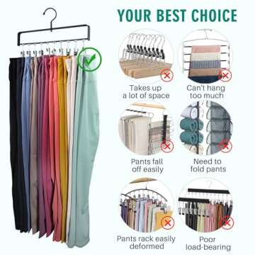 Gumilyo Legging Organizer for Closet, 4 Pack Pant Hangers Space Saving with Clips Holds 40 Pants/Jea...