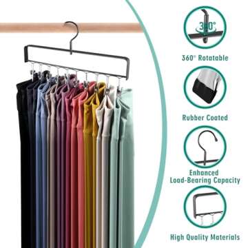 Gumilyo Legging Organizer for Closet, 4 Pack Pant Hangers Space Saving with Clips Holds 40 Pants/Jeans, 360° Swivel Clothes Hanger for Closet Organizers and Storage