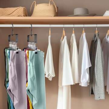 Gumilyo Legging Organizer for Closet, 4 Pack Pant Hangers Space Saving with Clips Holds 40 Pants/Jeans, 360° Swivel Clothes Hanger for Closet Organizers and Storage