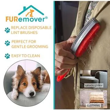 FURemover Duo Pet Hair Rubber Brush, Dual Sided to Easily Remove Fur and Lint from Clothing and Upholstery, Thick Bristles Groom Dogs and Cats, Easy to Clean, Colors May Vary