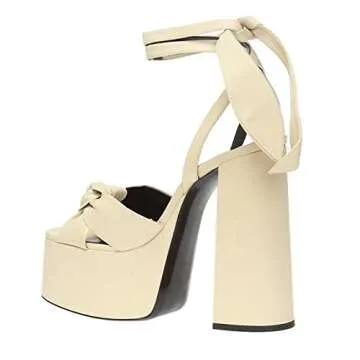 Goolita Metallic Lace Up Chunky Platform Heels for Women