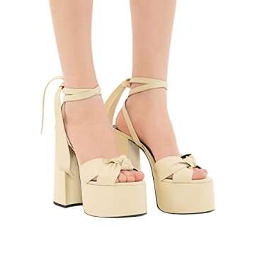 Goolita Metallic Lace Up Chunky Platform Heels for Women