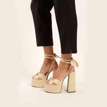 Goolita Metallic Lace Up Chunky Platform Heels for Women