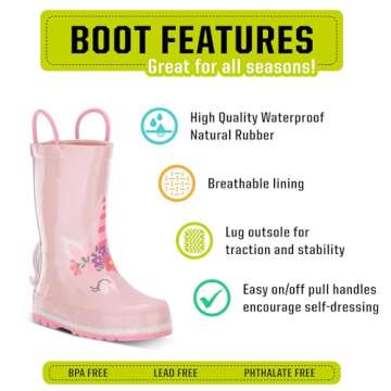 Western Chief Girls' Waterproof Printed Rain Boot with Easy Pull on Handles, Unity Unicorn, 1 Little...