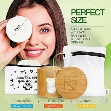 Panda Bamm- Reusable Makeup Remover Pads Multi-pack, 16 pcs - Zero Waste Reusable Cotton Rounds, Bamboo Storage Jar for Reusable Cotton Pads, Eco Friendly Travel Bag, Laundry Bag