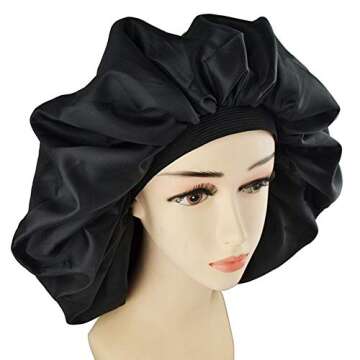 Sleep Cap, Satin Elastic Wide Band Hat Night Sleeping Head Cover for Women Girls(Black)