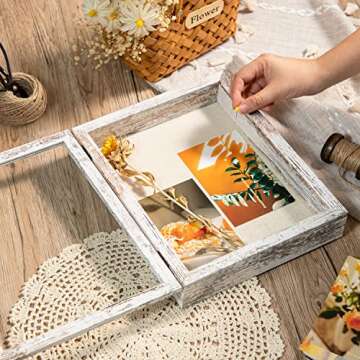 Califortree 8x10 Shadow Box Frame with Linen Back - Real Glass, Push Pins Included, Sturdy Rustic Me...