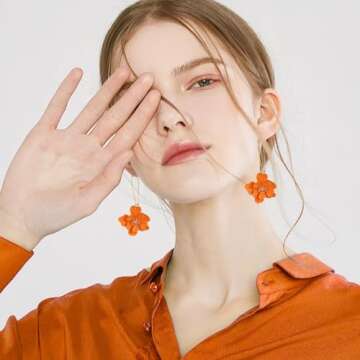 ONEYIM Boho Daisy Flower Matte Floral Long Petal Drop Dangle Earrings Layered Tiered for Women Chic Boho Wedding Jewelry (Orange)