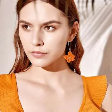 ONEYIM Boho Daisy Flower Matte Floral Long Petal Drop Dangle Earrings Layered Tiered for Women Chic Boho Wedding Jewelry (Orange)