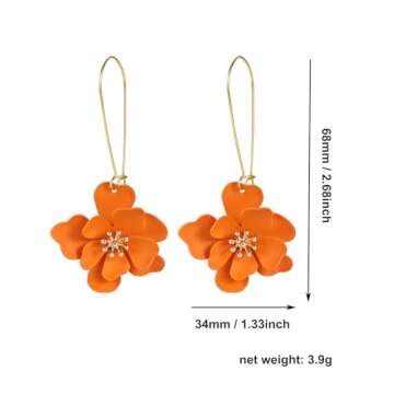 ONEYIM Boho Daisy Flower Matte Floral Long Petal Drop Dangle Earrings Layered Tiered for Women Chic Boho Wedding Jewelry (Orange)