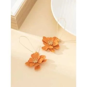 ONEYIM Boho Daisy Flower Matte Floral Long Petal Drop Dangle Earrings Layered Tiered for Women Chic Boho Wedding Jewelry (Orange)