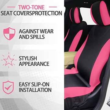 17 Pcs Car Seat Cover Full Set for Women Universal Fit Car Front Rear Seat Covers Fluffy Steering Wheel Covers Fleece Handbrake Shift Cover Hanging Accessory Holder Ring Emblem (Pink Black)