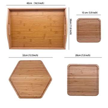 PAFREWOG Bamboo Serving Trays Charcuterie Platter 16.5"x11.8"（42x30cm with Handle, Set Includes 1x...