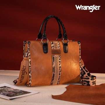 Wrangler Tote Bag for Women Western Purse Woven Shoulder Bag Top-Handle Animal Print Handbags WG83G-...