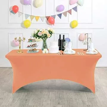 Hezuzo Spandex Table Cover for 6Ft Tables - Peach