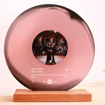 Personalized Vinyl Record with Photo - Custom Acrylic Song Plaque - Unique Gifts for Anniversary, Wedding, Birthday, Valentine’s Day - Decorative Music Home Decor for Couples PLQ0028 (Pale Pink)