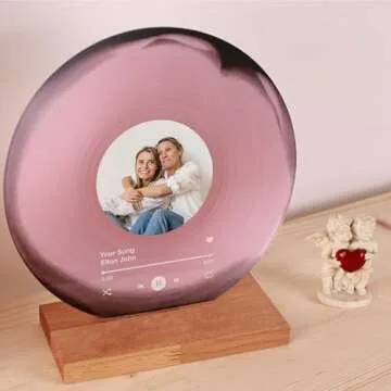 Personalized Vinyl Record with Photo - Custom Acrylic Song Plaque - Unique Gifts for Anniversary, Wedding, Birthday, Valentine’s Day - Decorative Music Home Decor for Couples PLQ0028 (Pale Pink)