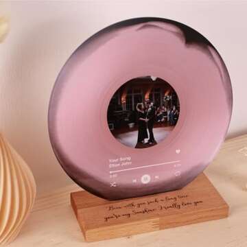 Personalized Vinyl Record with Photo - Custom Acrylic Song Plaque - Unique Gifts for Anniversary, Wedding, Birthday, Valentine’s Day - Decorative Music Home Decor for Couples PLQ0028 (Pale Pink)