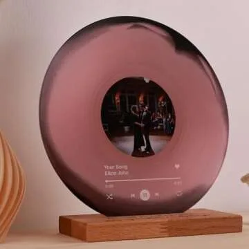 Personalized Vinyl Record with Photo - Custom Acrylic Song Plaque - Unique Gifts for Anniversary, Wedding, Birthday, Valentine’s Day - Decorative Music Home Decor for Couples PLQ0028 (Pale Pink)